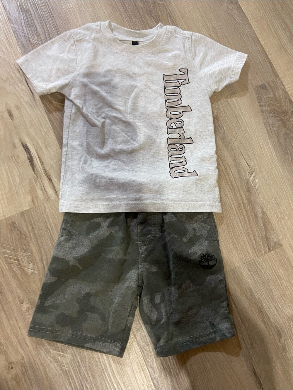 Timberland Cream Tee with Olive Camo Shorts